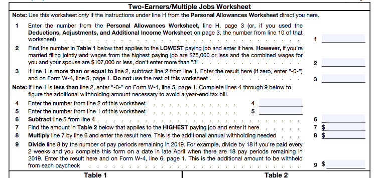 Form W-4 withholdings